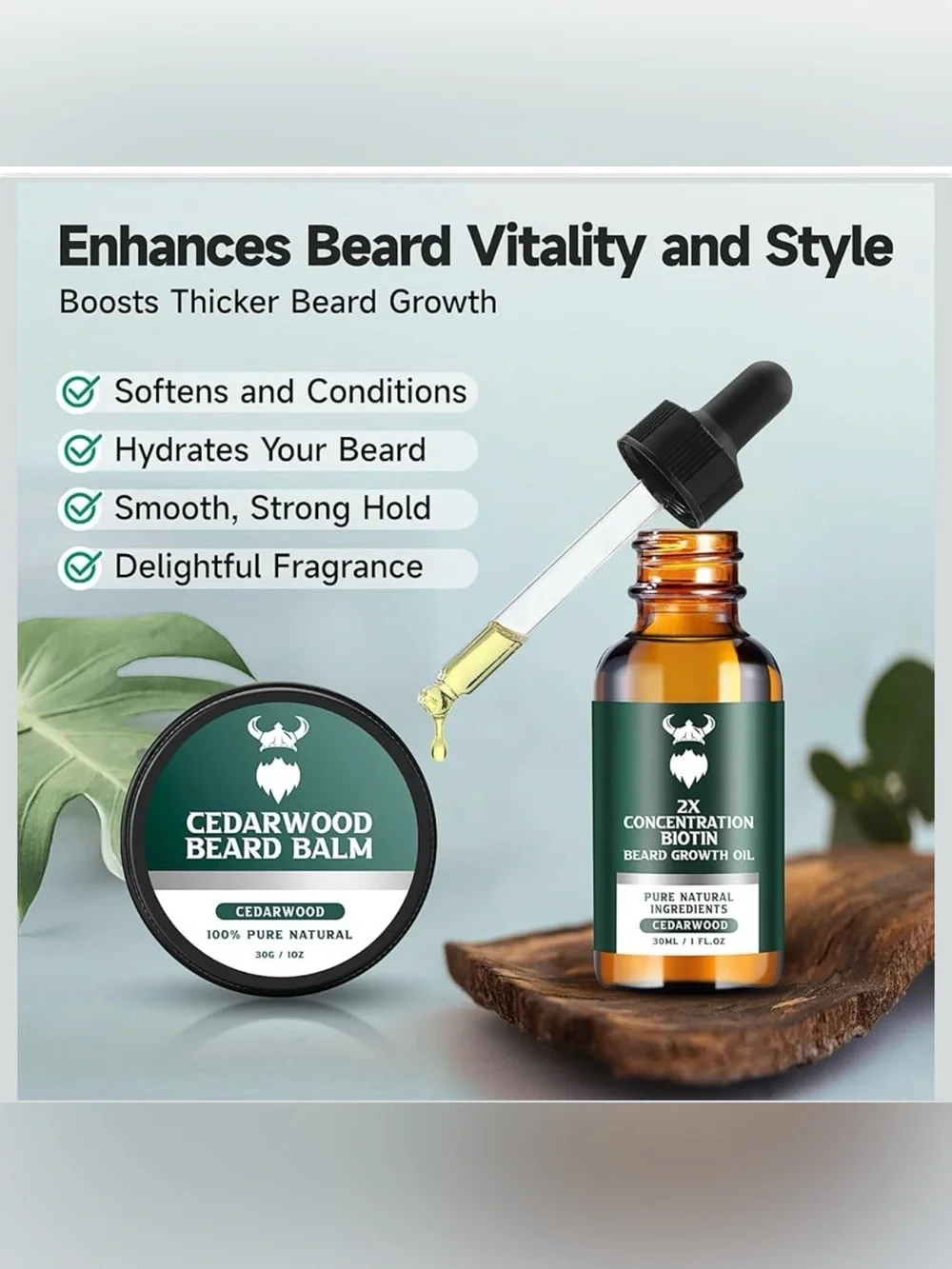 Cedarwood Beard Balm & 2X Biotin Beard Growth Oil - Natural Beard Care Set